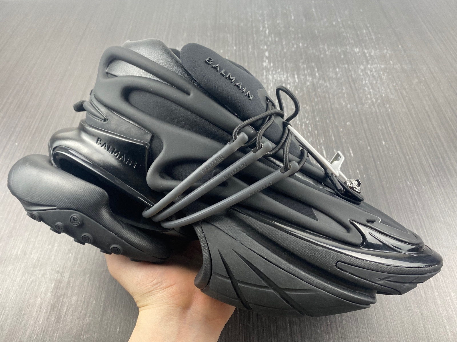 BALMAIN NEOPRENE AND LEATHER UNICORN LOW-TOP SNEAKERS